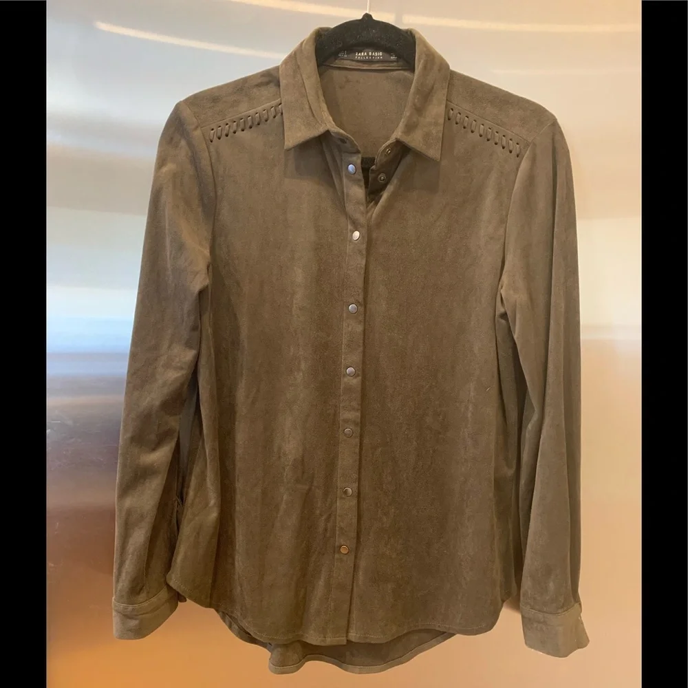 Zara Faux Suede Dark Green Shirt - Picture 1 of 7